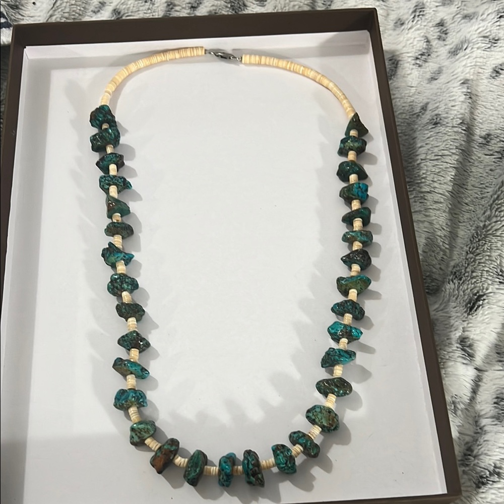 Turquoise and Cream Beaded Necklace